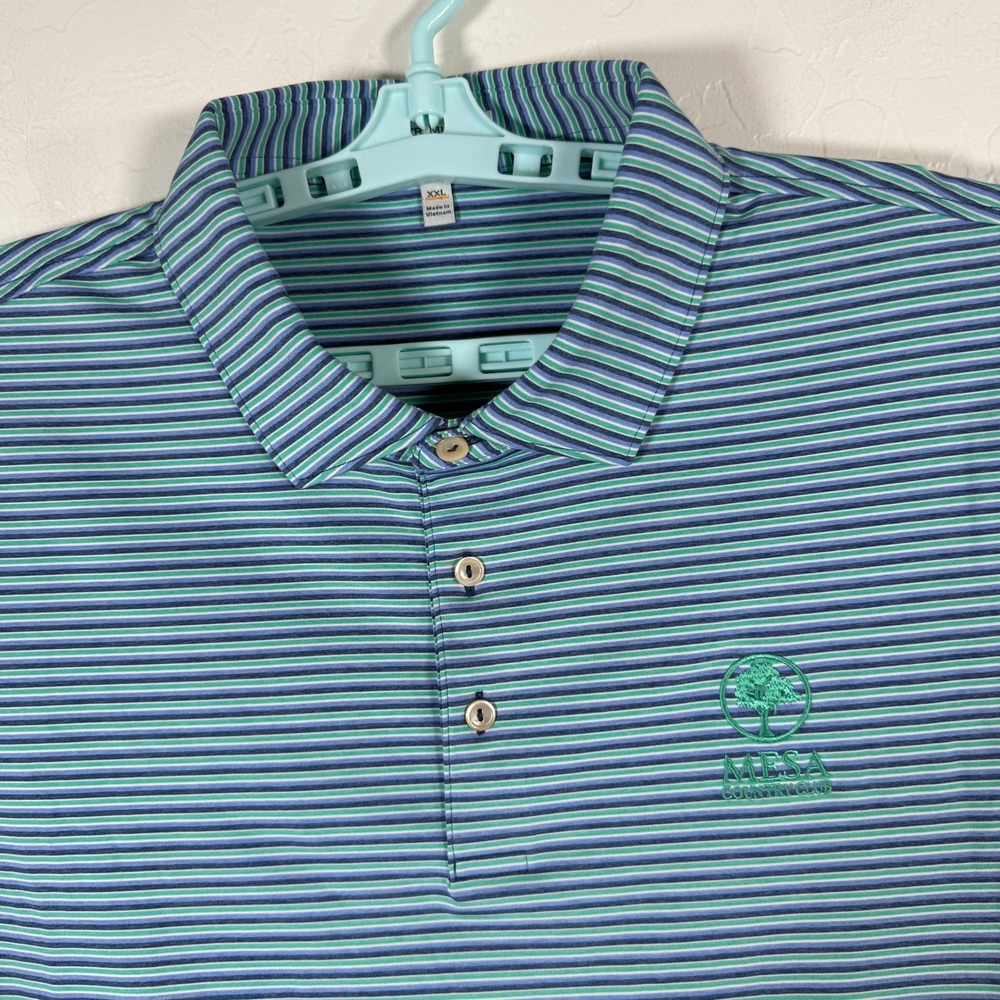 Peter Millar Polo Mens 2XL Blue Green Striped Summer Comfort Mesa Country Club